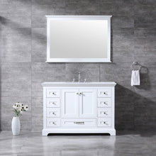 Load image into Gallery viewer, Lexora LD342248SAWQM46F Dukes 48&quot; White Single Vanity, White Quartz Top, White Square Sink and 46&quot; Mirror w/ Faucet