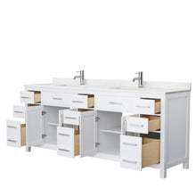 Load image into Gallery viewer, Wyndham Collection WCG242484DWHCCUNSMXX Beckett 84 Inch Double Bathroom Vanity in White, Carrara Cultured Marble Countertop, Undermount Square Sinks, No Mirror