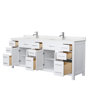 Wyndham Collection WCG242484DWHCCUNSMXX Beckett 84 Inch Double Bathroom Vanity in White, Carrara Cultured Marble Countertop, Undermount Square Sinks, No Mirror