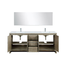 Load image into Gallery viewer, Lexora LLF80DKSODM70FGM Lafarre 80&quot; Rustic Acacia Double Bathroom Vanity, White Quartz Top, White Square Sinks, Balzani Gun Metal Faucet Set, and 70&quot; Frameless Mirror