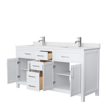 Load image into Gallery viewer, Wyndham Collection WCG242466DWHWCUNSMXX Beckett 66 Inch Double Bathroom Vanity in White, White Cultured Marble Countertop, Undermount Square Sinks, No Mirror