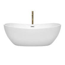 Load image into Gallery viewer, Wyndham Collection WCOBT101465PCATPGD Rebecca 65 Inch Freestanding Bathtub in White with Polished Chrome Trim and Floor Mounted Faucet in Brushed Gold
