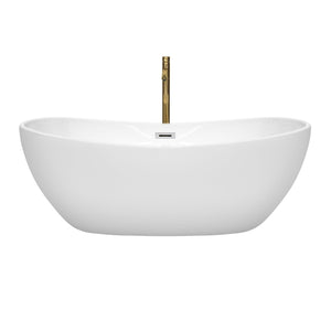 Wyndham Collection WCOBT101465PCATPGD Rebecca 65 Inch Freestanding Bathtub in White with Polished Chrome Trim and Floor Mounted Faucet in Brushed Gold