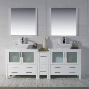 Blossom 001 84S1 01 V M Sydney 84 Inch Vanity with Ceramic Double Vessel Sinks & Mirrors - White