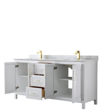 Load image into Gallery viewer, Wyndham Collection WCV252572DWGCMUNSMXX Daria 72 Inch Double Bathroom Vanity in White, White Carrara Marble Countertop, Undermount Square Sinks, Brushed Gold Trim