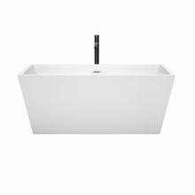 Load image into Gallery viewer, Wyndham Collection WCBTK151459SWATPBK Sara 59 Inch Freestanding Bathtub in White with Shiny White Trim and Floor Mounted Faucet in Matte Black