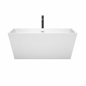 Wyndham Collection WCBTK151459SWATPBK Sara 59 Inch Freestanding Bathtub in White with Shiny White Trim and Floor Mounted Faucet in Matte Black