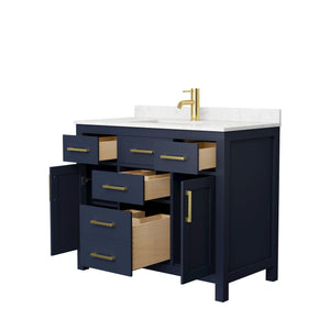 Wyndham Collection WCG242442SBLCCUNSMXX Beckett 42 Inch Single Bathroom Vanity in Dark Blue, Carrara Cultured Marble Countertop, Undermount Square Sink, No Mirror