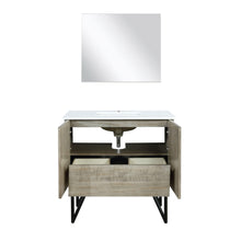 Load image into Gallery viewer, Lexora LLC36SKSOSM28 Lancy 36&quot; Rustic Acacia Bathroom Vanity, White Quartz Top, White Square Sink, and 28&quot; Frameless Mirror