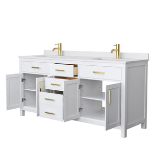 Wyndham Collection WCG242472DWGWCUNSMXX Beckett 72 Inch Double Bathroom Vanity in White, White Cultured Marble Countertop, Undermount Square Sinks, Brushed Gold Trim