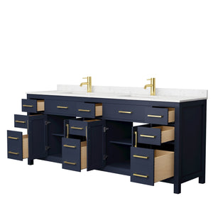 Wyndham Collection WCG242484DBLCCUNSMXX Beckett 84 Inch Double Bathroom Vanity in Dark Blue, Carrara Cultured Marble Countertop, Undermount Square Sinks, No Mirror