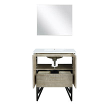 Load image into Gallery viewer, Lexora LLC30SKSOSM28 Lancy 30&quot; Rustic Acacia Bathroom Vanity, White Quartz Top, White Square Sink, and 28&quot; Frameless Mirror