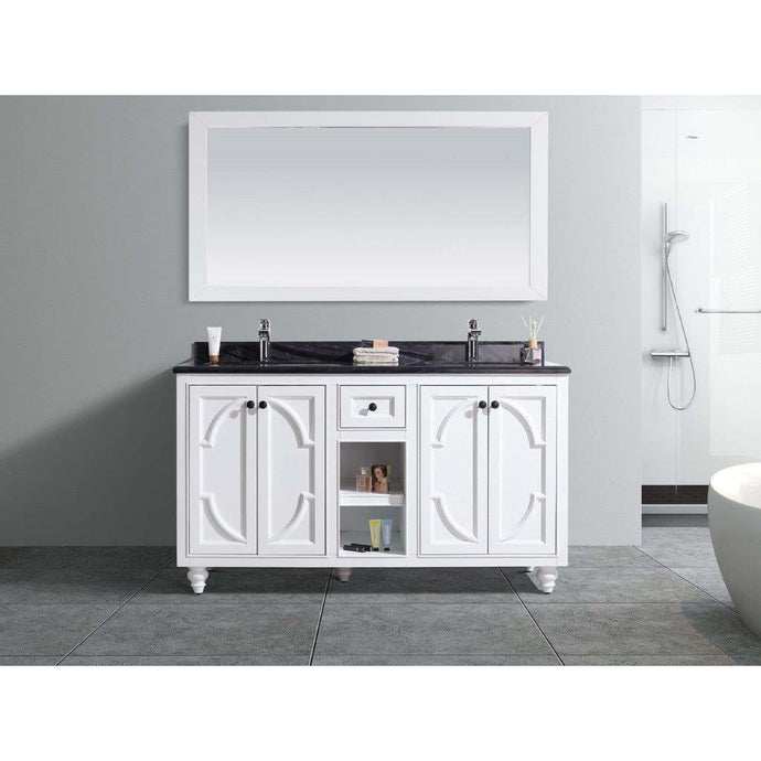 LAVIVA 313613-60W-BW Odyssey - 60 - White Cabinet + Black Wood Counter