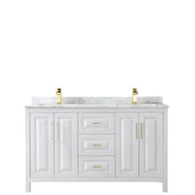 Load image into Gallery viewer, Wyndham Collection WCV252560DWGCMUNSMXX Daria 60 Inch Double Bathroom Vanity in White, White Carrara Marble Countertop, Undermount Square Sinks, Brushed Gold Trim