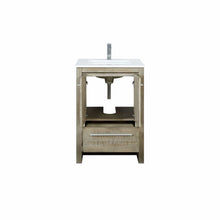 Load image into Gallery viewer, Lexora LLF24SKSOS000FGM Lafarre 24&quot; Rustic Acacia Bathroom Vanity, White Quartz Top, White Square Sink, and Balzani Gun Metal Faucet Set