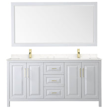 Load image into Gallery viewer, Wyndham Collection WCV252572DWGC2UNSM70 Daria 72 Inch Double Bathroom Vanity in White, Light-Vein Carrara Cultured Marble Countertop, Undermount Square Sinks, 70 Inch Mirror, Brushed Gold Trim