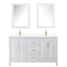 Load image into Gallery viewer, Wyndham Collection WCV252560DWGWCUNSMED Daria 60 Inch Double Bathroom Vanity in White, White Cultured Marble Countertop, Undermount Square Sinks, Medicine Cabinets, Brushed Gold Trim