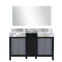 Load image into Gallery viewer, Lexora LZ342255SLISM53 Zilara 55&quot; Black and Grey Double Vanity, Castle Grey Marble Tops, White Square Sinks, and 53&quot; Frameless Mirror