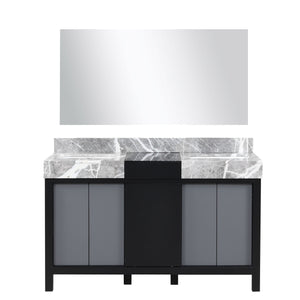 Lexora LZ342255SLISM53 Zilara 55" Black and Grey Double Vanity, Castle Grey Marble Tops, White Square Sinks, and 53" Frameless Mirror