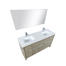 Load image into Gallery viewer, Lexora LLF60DKSODM55FRG Lafarre 60&quot; Rustic Acacia Double Bathroom Vanity, White Quartz Top,White Square Sinks, Labaro Rose Gold Faucet Set, and 55&quot; Frameless Mirror