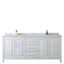 Load image into Gallery viewer, Wyndham Collection WCV252580DWGCMUNSMXX Daria 80 Inch Double Bathroom Vanity in White, White Carrara Marble Countertop, Undermount Square Sinks, Brushed Gold Trim
