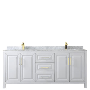 Wyndham Collection WCV252580DWGCMUNSMXX Daria 80 Inch Double Bathroom Vanity in White, White Carrara Marble Countertop, Undermount Square Sinks, Brushed Gold Trim