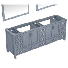 Load image into Gallery viewer, Lexora LJ342284DB00M34 Jacques 84&quot; Dark Grey Double Vanity, no Top and 34&quot; Mirrors