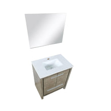 Load image into Gallery viewer, Lexora LLF30SKSOSM28 Lafarre 30&quot; Rustic Acacia Bathroom Vanity, White Quartz Top, White Square Sink, and 28&quot; Frameless Mirror