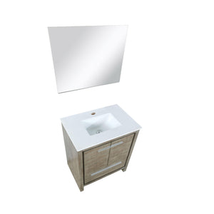 Lexora LLF30SKSOSM28 Lafarre 30" Rustic Acacia Bathroom Vanity, White Quartz Top, White Square Sink, and 28" Frameless Mirror