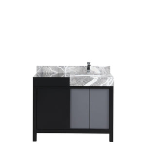 Lexora LZ342242SLISFMC Zilara 42" Black and Grey Vanity, Castle Grey Marble Top, White Square Sink, and Monte Chrome Faucet