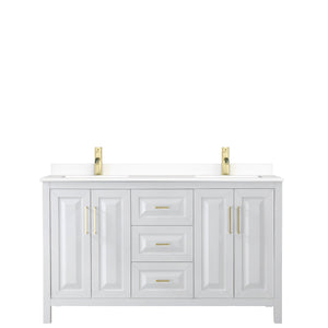 Wyndham Collection WCV252560DWGWCUNSMXX Daria 60 Inch Double Bathroom Vanity in White, White Cultured Marble Countertop, Undermount Square Sinks, Brushed Gold Trim