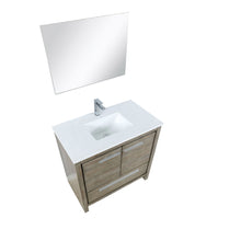 Load image into Gallery viewer, Lexora LLF36SKSOSM28FBN Lafarre 36&quot; Rustic Acacia Bathroom Vanity, White Quartz Top, White Square Sink, Labaro Brushed Nickel Faucet Set, and 28&quot; Frameless Mirror