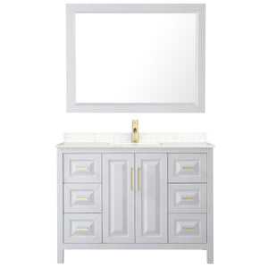 Wyndham Collection WCV252548SWGC2UNSM46 Daria 48 Inch Single Bathroom Vanity in White, Light-Vein Carrara Cultured Marble Countertop, Undermount Square Sink, 46 Inch Mirror, Brushed Gold Trim