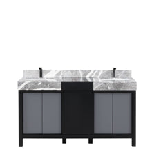 Load image into Gallery viewer, Lexora LZ342260DLISFBG Zilara 60&quot; Black and Grey Double Vanity, Castle Grey Marble Tops, White Square Sinks, and Balzani Gun Metal Faucet Set