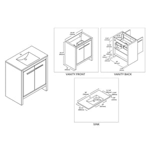 Blossom 014 30 01 C Milan 30 Inch Vanity with Ceramic Sink - White