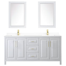 Load image into Gallery viewer, Wyndham Collection WCV252572DWGWCUNSM24 Daria 72 Inch Double Bathroom Vanity in White, White Cultured Marble Countertop, Undermount Square Sinks, 24 Inch Mirrors, Brushed Gold Trim