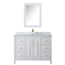 Load image into Gallery viewer, Wyndham Collection WCV252548SWGCMUNSMED Daria 48 Inch Single Bathroom Vanity in White, White Carrara Marble Countertop, Undermount Square Sink, Medicine Cabinet, Brushed Gold Trim