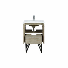 Load image into Gallery viewer, Lexora LLC24SKSOS000FGM Lancy 24&quot; Rustic Acacia Bathroom Vanity, White Quartz Top, White Square Sink, and Balzani Gun Metal Faucet Set