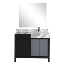 Load image into Gallery viewer, Lexora LZ342242SLISM34FMC Zilara 42&quot; Black and Grey Vanity, Castle Grey Marble Top, White Square Sink, Monte Chrome Faucet Set, and 34&quot; Frameless Mirror