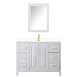 Wyndham Collection WCV252548SWGWCUNSMED Daria 48 Inch Single Bathroom Vanity in White, White Cultured Marble Countertop, Undermount Square Sink, Medicine Cabinet, Brushed Gold Trim