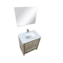 Load image into Gallery viewer, Lexora LLF30SKSOSM28FCH Lafarre 30&quot; Rustic Acacia Bathroom Vanity, White Quartz Top, White Square Sink, Monte Chrome Faucet Set, and 28&quot; Frameless Mirror