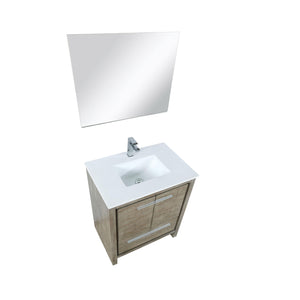 Lexora LLF30SKSOSM28FCH Lafarre 30" Rustic Acacia Bathroom Vanity, White Quartz Top, White Square Sink, Monte Chrome Faucet Set, and 28" Frameless Mirror