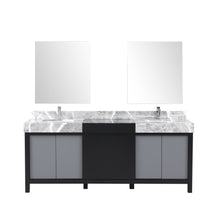 Load image into Gallery viewer, Lexora LZ342280DLISM30FMC Zilara 80&quot; Black and Grey Double Vanity, Castle Grey Marble Tops, White Square Sinks, Monte Chrome Faucet Set, and 30&quot; Frameless Mirrors