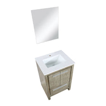 Load image into Gallery viewer, Lexora LLF24SKSOSM18 Lafarre 24&quot; Rustic Acacia Bathroom Vanity, White Quartz Top, White Square Sink, and 18&quot; Frameless Mirror