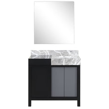 Load image into Gallery viewer, Lexora LZ342236SLISM30 Zilara 36&quot; Black and Grey Vanity, Castle Grey Marble Top, White Square Sink, and 30&quot; Frameless Mirror
