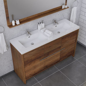 Alya Bath AB-MD660D-RW Sortino 60 Double inch Modern Bathroom Vanity, Rosewood