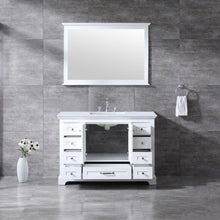 Load image into Gallery viewer, Lexora LD342248SAWQM46F Dukes 48&quot; White Single Vanity, White Quartz Top, White Square Sink and 46&quot; Mirror w/ Faucet