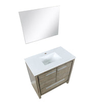 Load image into Gallery viewer, Lexora LLF36SKSOSM28 Lafarre 36&quot; Rustic Acacia Bathroom Vanity, White Quartz Top, White Square Sink, and 28&quot; Frameless Mirror