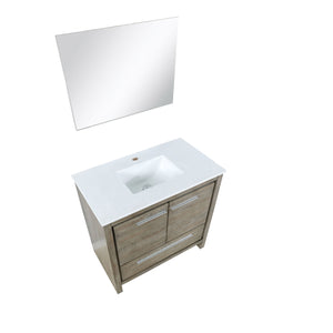 Lexora LLF36SKSOSM28 Lafarre 36" Rustic Acacia Bathroom Vanity, White Quartz Top, White Square Sink, and 28" Frameless Mirror