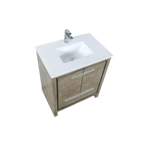 Lexora LLF30SKSOS000FRG Lafarre 30" Rustic Acacia Bathroom Vanity, White Quartz Top, White Square Sink, and Labaro Rose Gold Faucet Set